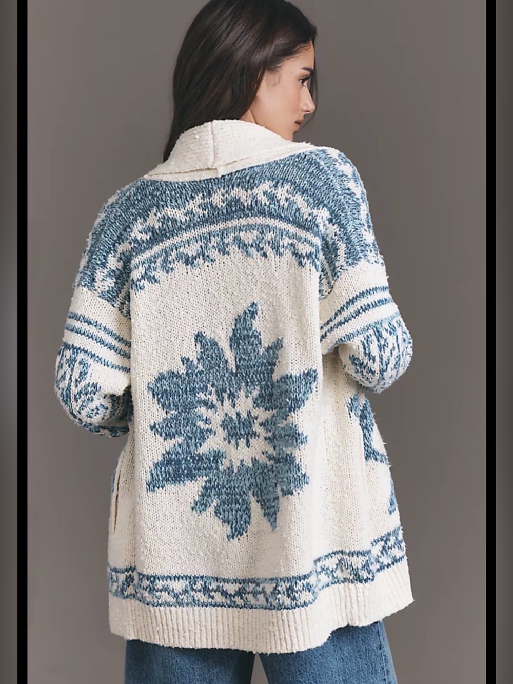 Anthropologie Pilcro Folded Collar Blue Cream Cardigan Sweater size XS